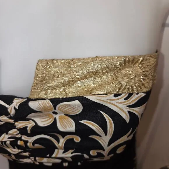 Nicole Miller Black & Gold Silk Floral Filigree Strapless Dress Gown Size 10 - Picture 4 of 10